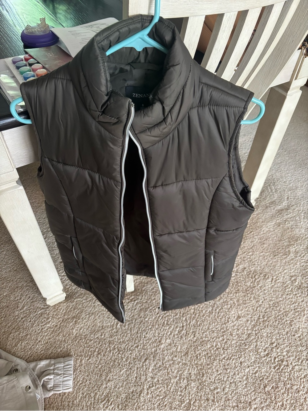 Zenana Outfitters Women’s Quilted Vest - Dark Brown with White Trim